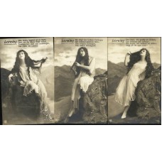 Woman Combing Hair 3 Antique Postcards Poem
