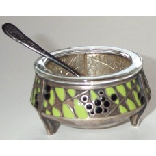 Vintage Russian Open Salt  with Enamel Base and Spoon