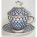 Russian Lomonosov Cobalt Net Covered Cup and Saucer