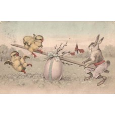 Chicks and Bunny Easter Russian Antique Postcard