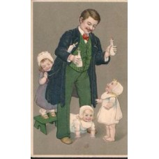 Man - Baby-sitter Antique Postcard