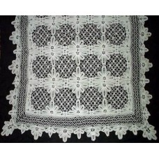 Russian Antique Cluny Bobbin Lace Tablecloth 1900s.