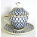 Russian Lomonosov Cobalt Net Covered Cup and Saucer