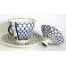Russian Lomonosov Cobalt Net Covered Cup and Saucer