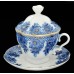 Cobalt Gold Cup with Lid and Saucer Basket Russian Imperial Lomonosov Porcelain