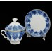 Cobalt Gold Cup with Lid and Saucer Basket Russian Imperial Lomonosov Porcelain