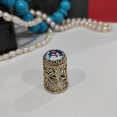 Unique Russian Nickel Silver Filigree Thimble with Enamel