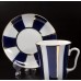 22K Gold Cobalt Stripes Mug and Saucer Russian Imperial Lomonosov Porcelain