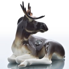 Large Resting Moose Lomonosov porcelain figurine.