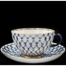 Russian Gold Cobalt Net tea cup and saucer Russian Lomonosov porcelain.