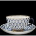 Russian Gold Cobalt Net tea cup and saucer Russian Lomonosov porcelain.