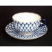 Russian Gold Cobalt Net tea cup and saucer Russian Lomonosov porcelain.