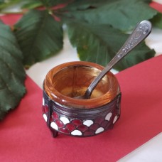 Vintage Russian Enamel Open Salt and Little Spoon