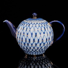 22K Gold Cobalt Net Teapot Russian Imperial Lomonosov porcelain