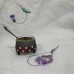 Vintage Russian Enamel Open Salt and Little Spoon