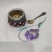 Vintage Russian Enamel Open Salt and Little Spoon