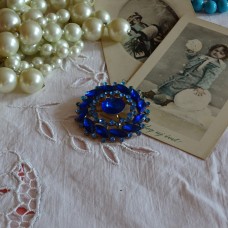 Vintage Russian Sparking Bright Blue Brooch 1970s (4709)