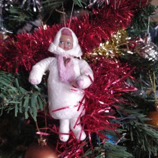 Girl with Pink Scarf Antique Christmas Spun-Cotton Ornament Made in USSR 1930's