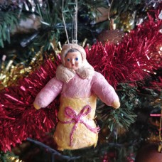 Baby Envelope Sleeping Bag Antique Christmas Spun-Cotton Ornament Made in USSR