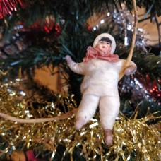 girl Muff (handwarmer) Antique Christmas Spun-Cotton Ornament Made in USSR 1940 girl Muff (handwarmer) Antique Christmas Spun-Cotton Ornament Made in USSR 1940