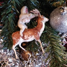 Eskimo Boy on Deer Rare Antique Spun Cotton Christmas Ornament Made in USSR 1930