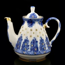 Cobalt 22K Gold Teapot Basket Imperial Lomonosov Porcelain