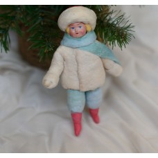 Boy with blue scarf Russian Christmas spun-cotton ornament (8570)