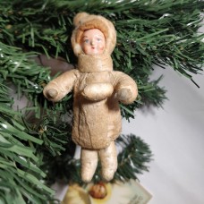 girl Muff (handwarmer) Antique Christmas Spun-Cotton Ornament Made in USSR 1940