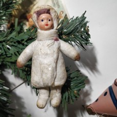 Girl Antique Christmas Spun-Cotton Ornament Made in USSR 1940 Girl Antique Christmas Spun-Cotton Ornament Made in USSR 1940