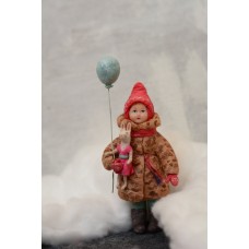 Girl with Bunny and Baloon Christmas Spun-Cotton Ornament
