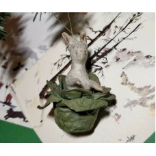 Bunny Rabbit in Cabbage Russian Antique Spun-Cotton Christmas ornament 1950s Bunny Rabbit in Cabbage Russian Antique Spun-Cotton Christmas ornament 1950s