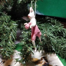 Hare with a knapsack Antique Spun-Cotton Christmas ornament Made in USSR 1950s