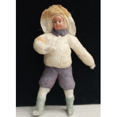 Boy in Sun Hat Antique Russian Christmas Spun-Cotton Ornament Made in USSR 1960.