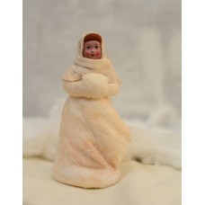 Peasant woman in winter outfit Russian Spun-Cotton Christmas ornament