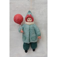 Boy with red balloon Russian Spun-Cotton Christmas ornament