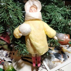 Girl with Snow Ball Russian Christmas Spun-Cotton Ornament
