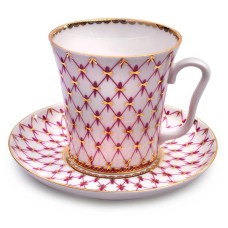 Pink Net Mug and Saucer Lomonosov Imperial porcelain