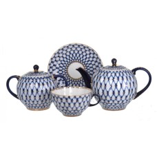 22K Gold Cobalt Net tea Set 6/14 Imperial Lomonosov Porcelain