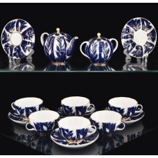 22K Gold Cobalt Net tea Set 6/14 Imperial Lomonosov Porcelain