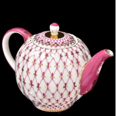 22K Gold Pink Net Teapot Imperial Lomonosov Porcelain