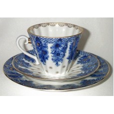 Lomonosov Cobalt Gold Tea  Set  Basket 3 pcs