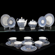 22K Gold Cobalt Net Tea Set 6/20 Imperial Lomonosov Porcelain