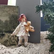 Girl with Teddy Bear Unique Russian Christmas Spun-Cotton Ornament