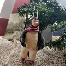 Boy in Penguin Costume Rare Unique Russian Christmas Spun-Cotton Ornament