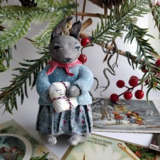 Cute Bunny Mom Unique Russian Christmas Spun-Cotton Ornament