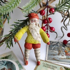 Dwarf Leprechaun Antique Christmas Spun-Cotton Ornament Made in USSR 1940