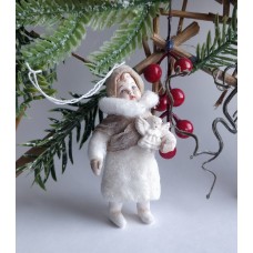 Girl with Angel Vintage Style Russian Christmas Spun-Cotton Ornament