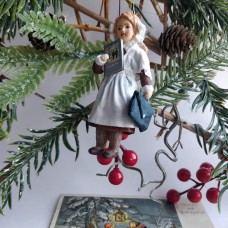 School-Girl Vintage Style Russian Christmas Spun-Cotton Ornament
