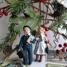 Schoolkids 2 Vintage Style Russian Christmas Spun-Cotton Ornaments