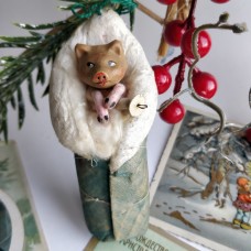 Baby Pig with Pacifier Vintage Russian Christmas Spun-Cotton Ornament  Made in U